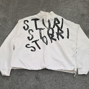 White Sweatshirt with Black Graphic Text